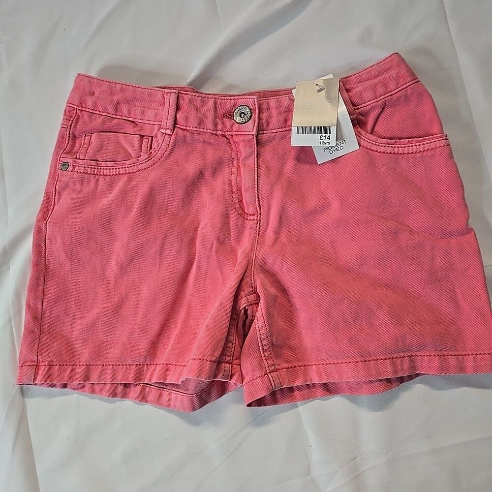NEXT Girls Jean Shorts Hot Pink Denim 12 Adjustable Waist Barbiecore Cowgirl